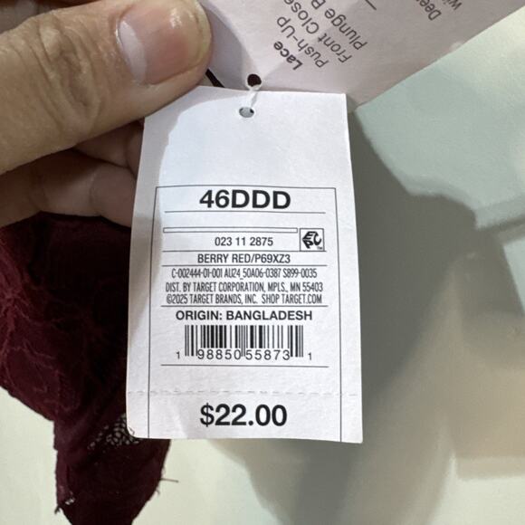 NWT Auden Red Laced Push-Up Plunge Coverage Underwire Bra Size 46DDD - Picture 4 of 11